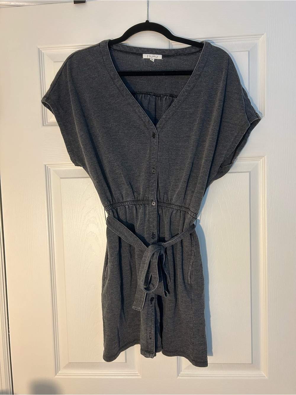 Z Supply Charcoal Button-Front Tie-Waist Dress